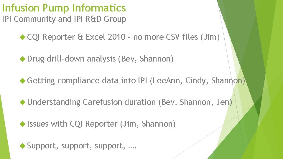 Infusion Pump Informatics IPI Community and IPI R&D Group CQI Reporter & Excel 2010