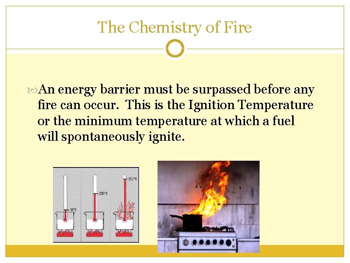 The Chemistry of Fire An energy barrier must be surpassed before any fire can