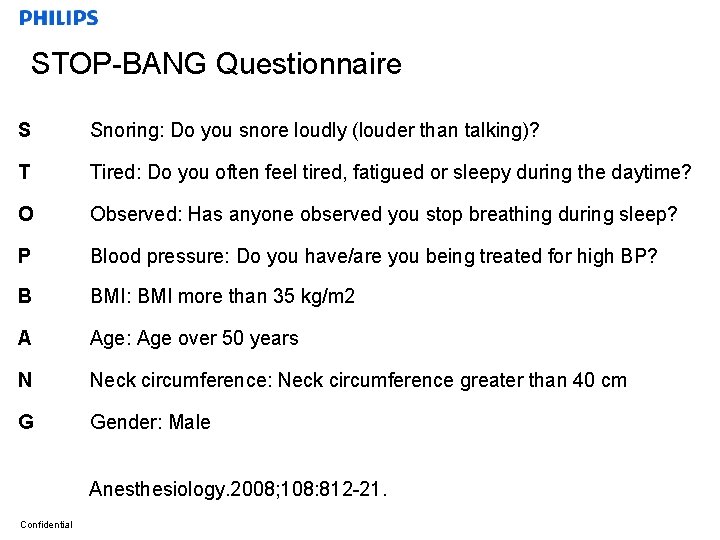 STOP-BANG Questionnaire S Snoring: Do you snore loudly (louder than talking)? T Tired: Do