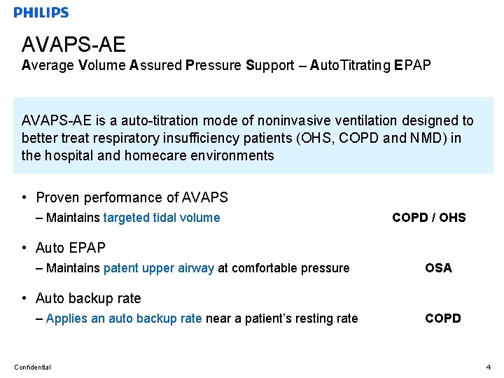 AVAPS-AE Average Volume Assured Pressure Support – Auto. Titrating EPAP AVAPS-AE is a auto-titration