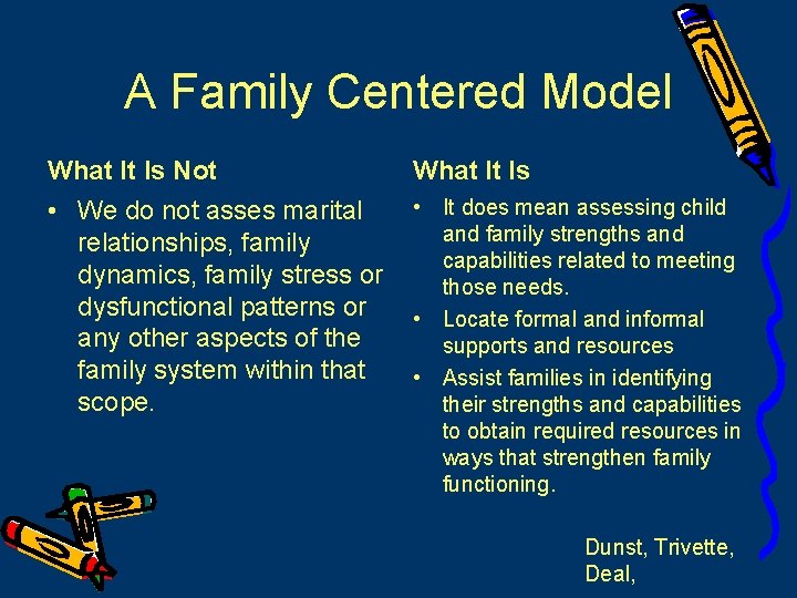 A Family Centered Model What It Is Not What It Is • We do