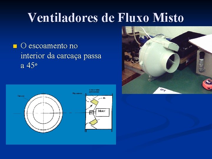 Ventiladores de Fluxo Misto n O escoamento no interior da carcaça passa a 45