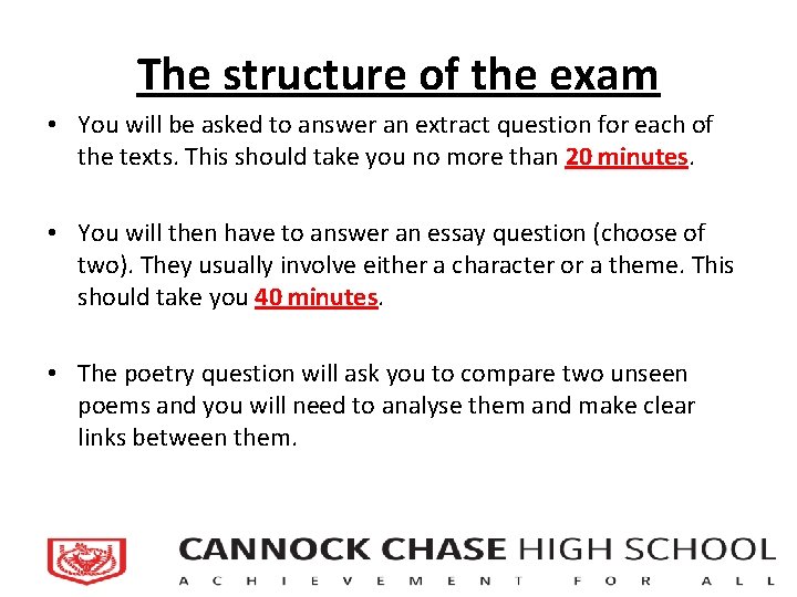 The structure of the exam • You will be asked to answer an extract