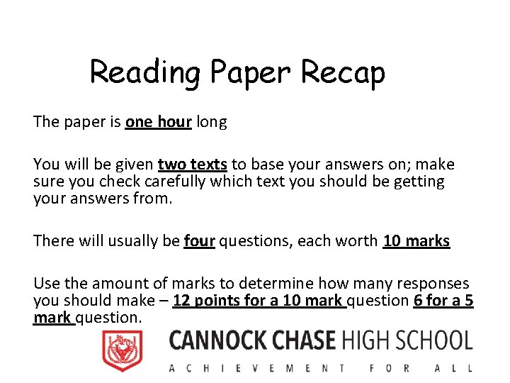 Reading Paper Recap The paper is one hour long You will be given two