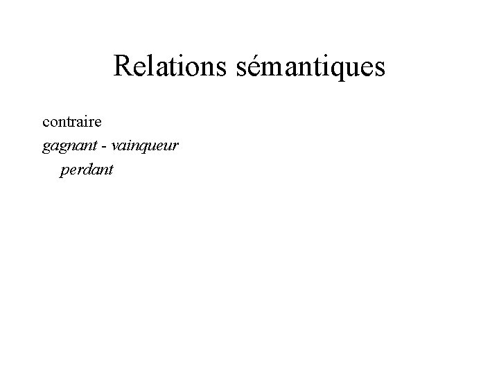 Relations sémantiques contraire gagnant - vainqueur perdant 