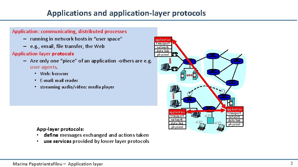 Applications and application-layer protocols Application: communicating, distributed processes – running in network hosts in