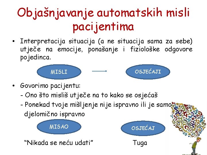 Objašnjavanje automatskih misli pacijentima • Interpretacija situacija (a ne situacija sama za sebe) utječe