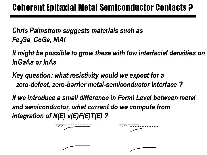 Coherent Epitaxial Metal Semiconductor Contacts ? Chris Palmstrom suggests materials such as Fe 3