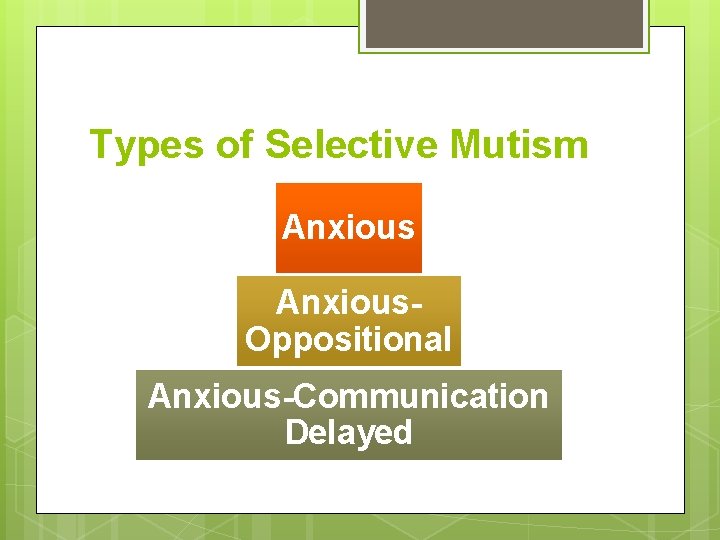 Types of Selective Mutism Anxious. Oppositional Anxious-Communication Delayed 