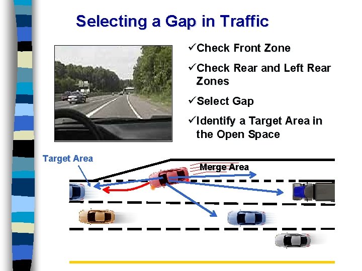 Selecting a Gap in Traffic üCheck Front Zone üCheck Rear and Left Rear Zones Selecting a Gap in Traffic üCheck Front Zone üCheck Rear and Left Rear Zones