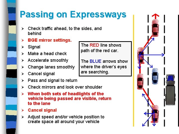 Passing on Expressways Ø Ø Ø Ø Check traffic ahead, to the sides, and Passing on Expressways Ø Ø Ø Ø Check traffic ahead, to the sides, and