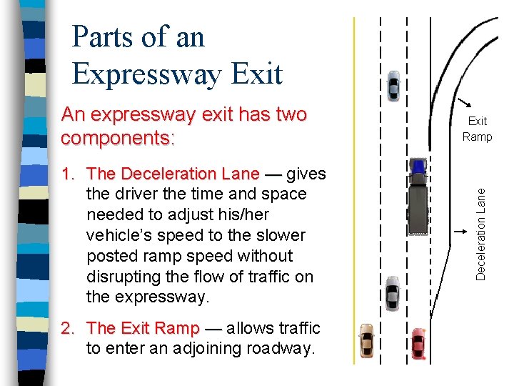 Parts of an Expressway Exit 1. The Deceleration Lane — gives the driver the Parts of an Expressway Exit 1. The Deceleration Lane — gives the driver the