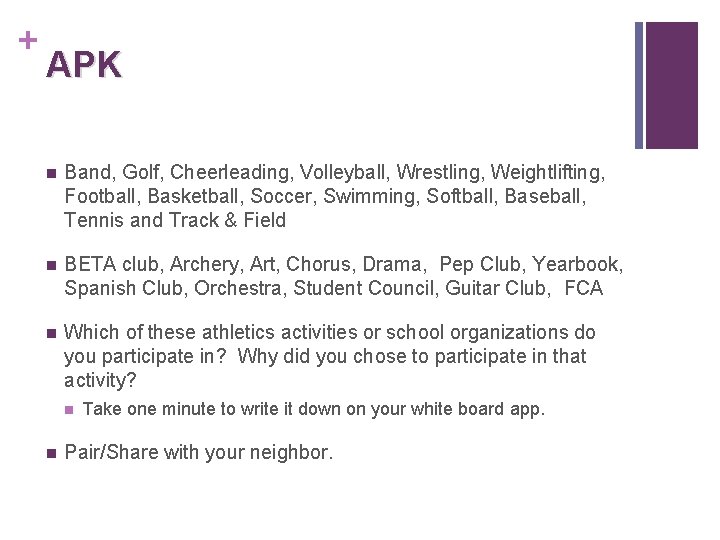 + APK n Band, Golf, Cheerleading, Volleyball, Wrestling, Weightlifting, Football, Basketball, Soccer, Swimming, Softball,