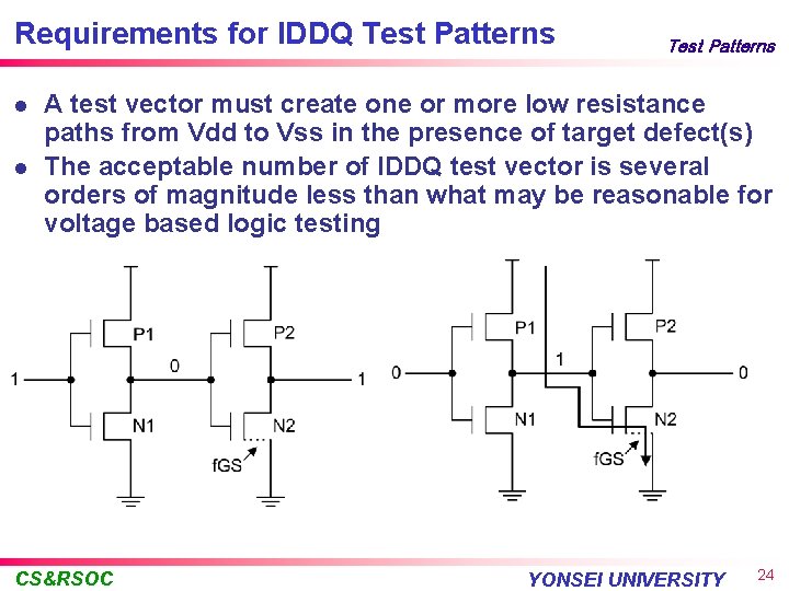 Requirements for IDDQ Test Patterns l l Test Patterns A test vector must create