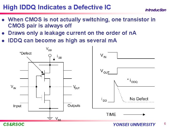 High IDDQ Indicates a Defective IC l l l Introduction When CMOS is not