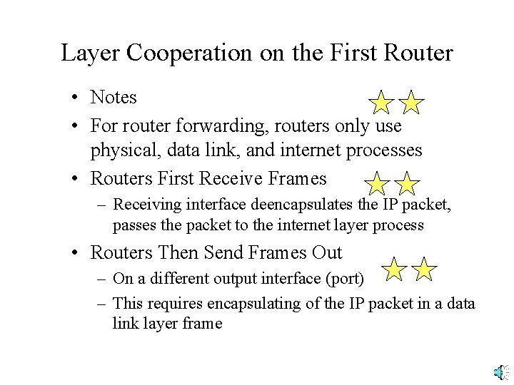 Layer Cooperation on the First Router • Notes • For router forwarding, routers only