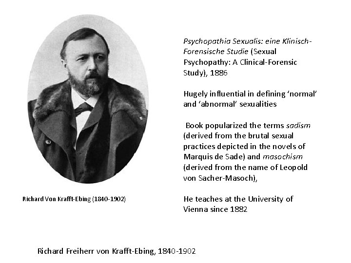 Psychopathia Sexualis: eine Klinisch. Forensische Studie (Sexual Psychopathy: A Clinical-Forensic Study), 1886 Hugely influential