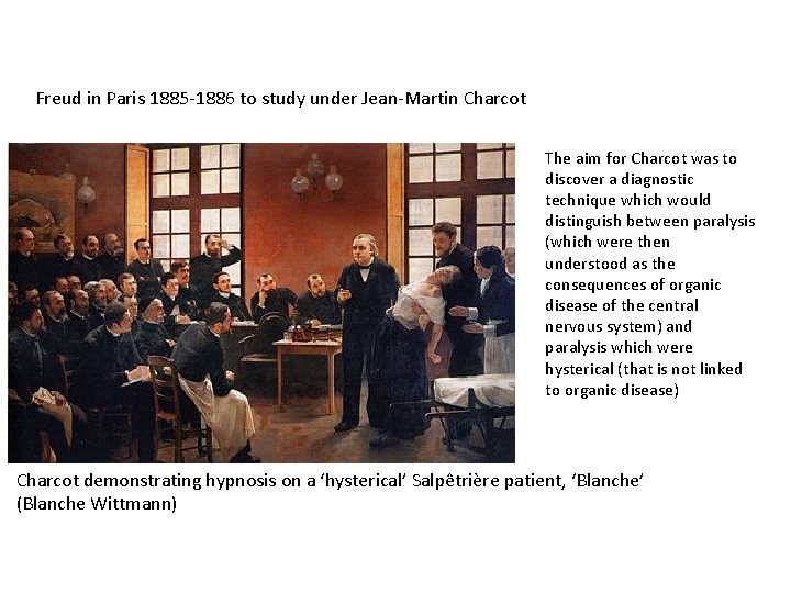 Freud in Paris 1885 -1886 to study under Jean-Martin Charcot The aim for Charcot
