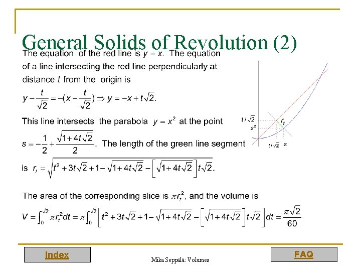 General Solids of Revolution (2) Index Mika Seppälä: Volumes FAQ 