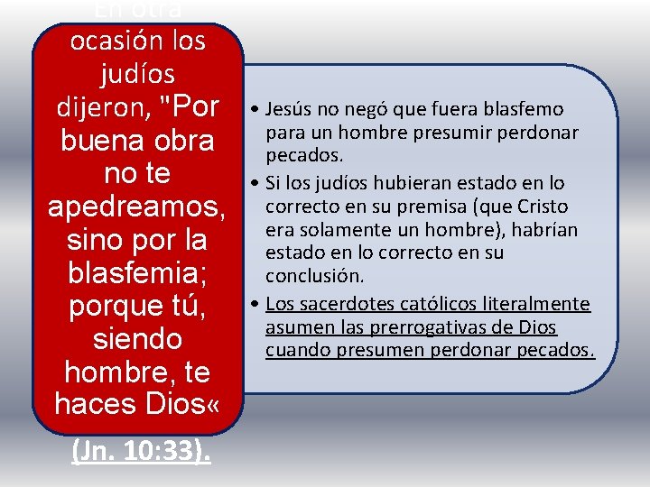 En otra ocasión los judíos dijeron, "Por buena obra no te apedreamos, sino por