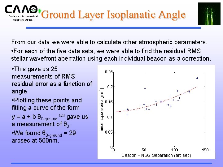 Center for Astronomical Adaptive Optics Ground Layer Isoplanatic Angle From our data we were