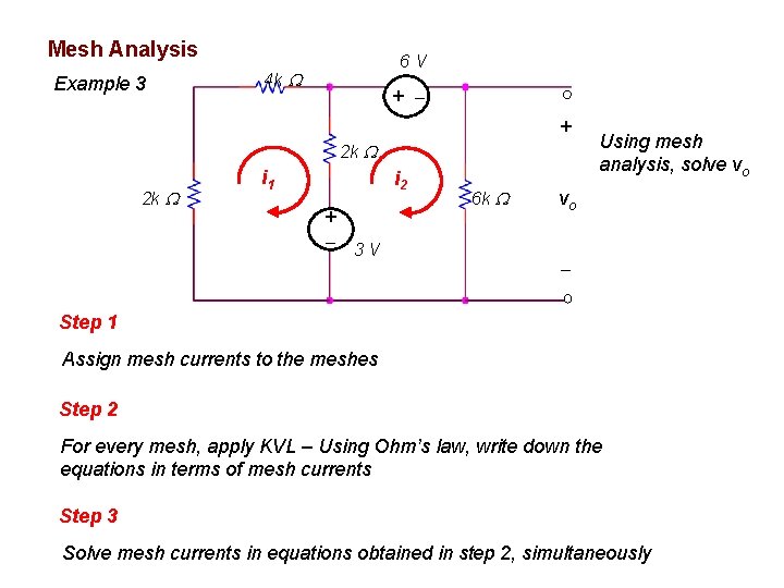 Mesh Analysis Example 3 6 V 4 k + + 2 k i 1