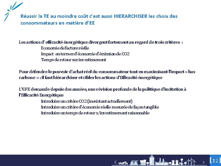 Réussir la TE au moindre coût c’est aussi HIERARCHISER les choix des consommateurs en