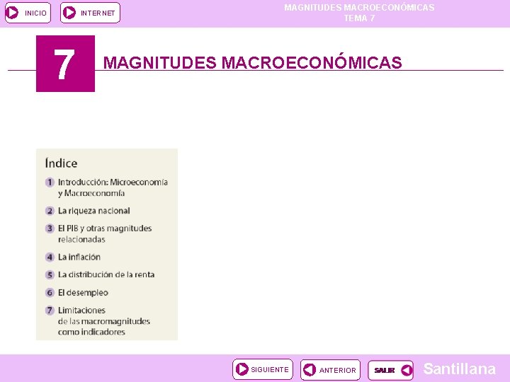 INICIO INTERNET 7 MAGNITUDES MACROECONÓMICAS TEMA 7 MAGNITUDES MACROECONÓMICAS SIGUIENTE ANTERIOR Santillana INICIO INTERNET 7 MAGNITUDES MACROECONÓMICAS TEMA 7 MAGNITUDES MACROECONÓMICAS SIGUIENTE ANTERIOR Santillana