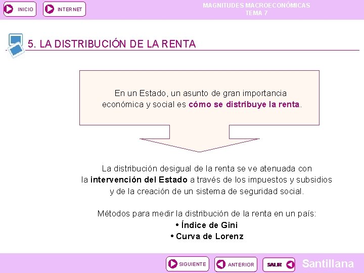 INICIO MAGNITUDES MACROECONÓMICAS TEMA 7 INTERNET 5. LA DISTRIBUCIÓN DE LA RENTA En un INICIO MAGNITUDES MACROECONÓMICAS TEMA 7 INTERNET 5. LA DISTRIBUCIÓN DE LA RENTA En un