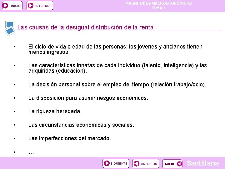 INICIO MAGNITUDES MACROECONÓMICAS TEMA 7 INTERNET Las causas de la desigual distribución de la INICIO MAGNITUDES MACROECONÓMICAS TEMA 7 INTERNET Las causas de la desigual distribución de la