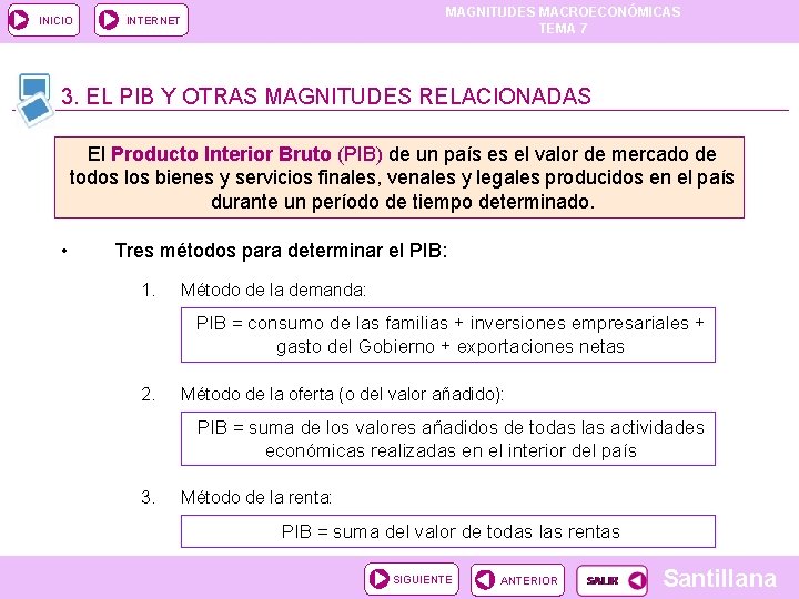 INICIO MAGNITUDES MACROECONÓMICAS TEMA 7 INTERNET 3. EL PIB Y OTRAS MAGNITUDES RELACIONADAS El INICIO MAGNITUDES MACROECONÓMICAS TEMA 7 INTERNET 3. EL PIB Y OTRAS MAGNITUDES RELACIONADAS El