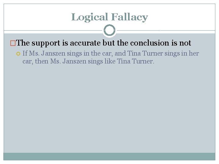 Logical Fallacy �The support is accurate but the conclusion is not If Ms. Janszen