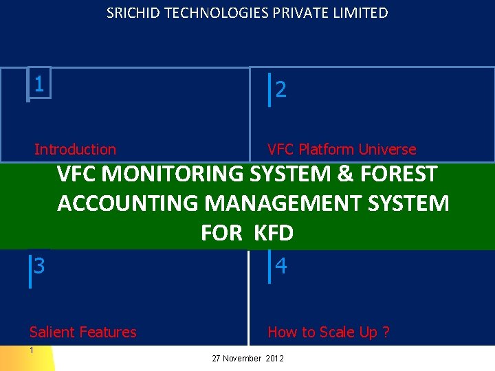 SRICHID TECHNOLOGIES PRIVATE LIMITED 1 2 Introduction VFC Platform Universe VFC MONITORING SYSTEM &