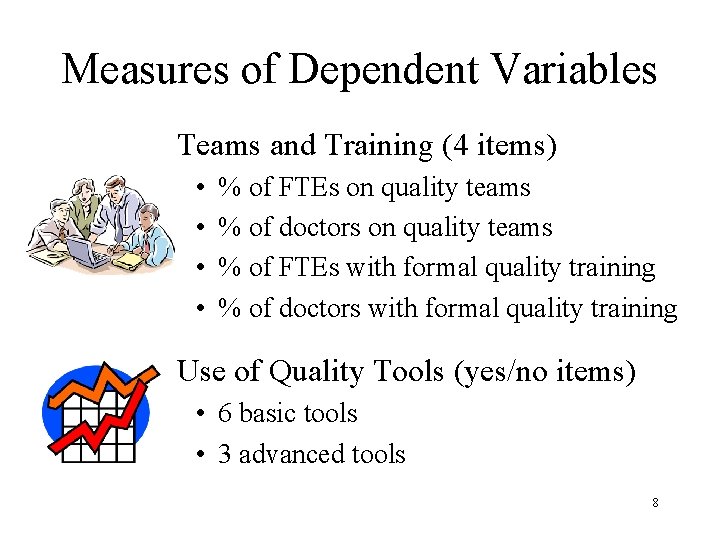 Measures of Dependent Variables Teams and Training (4 items) • • % of FTEs