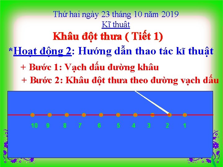 Thứ hai ngày 23 tháng 10 năm 2019 Kĩ thuật Khâu đột thưa (