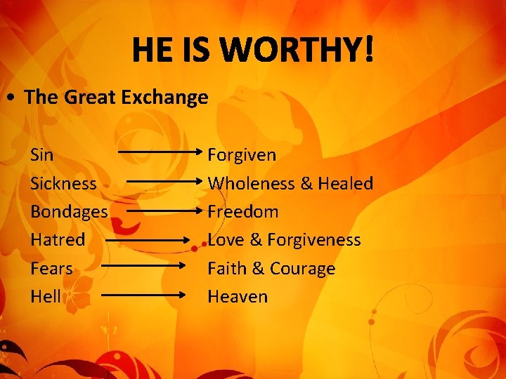  • The Great Exchange Sin Sickness Bondages Hatred Fears Hell Forgiven Wholeness &