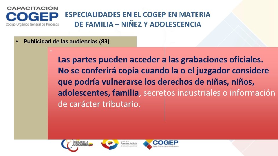 ESPECIALIDADES EN EL COGEP EN MATERIA DE FAMILIA – NIÑEZ Y ADOLESCENCIA • Publicidad