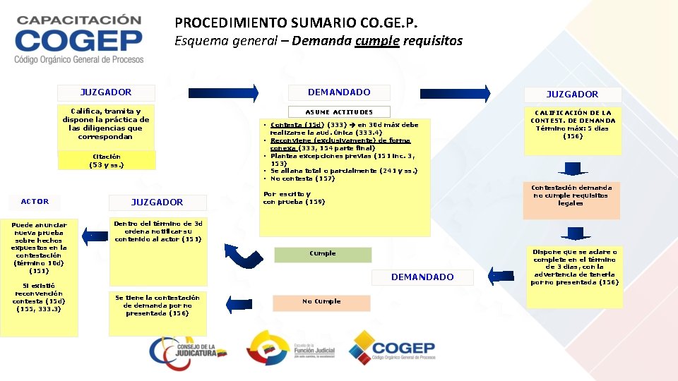 PROCEDIMIENTO SUMARIO CO. GE. P. Esquema general – Demanda cumple requisitos JUZGADOR DEMANDADO JUZGADOR