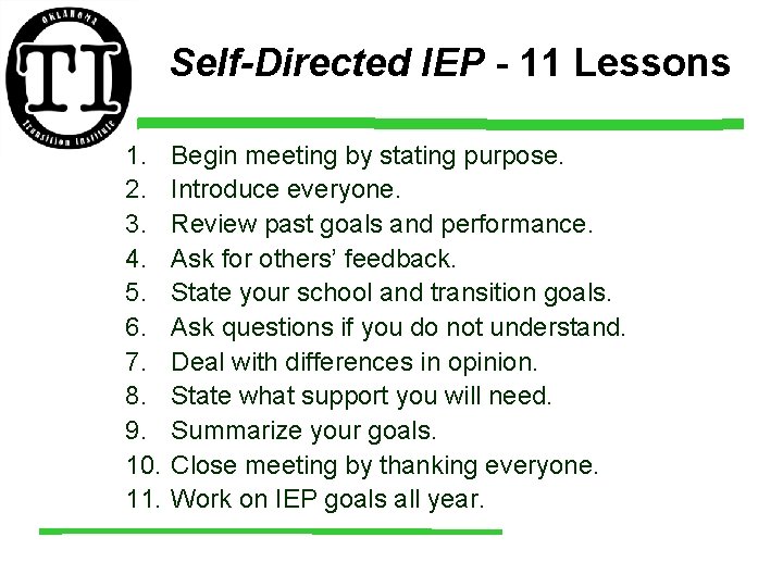 Self-Directed IEP - 11 Lessons 1. 2. 3. 4. 5. 6. 7. 8. 9.