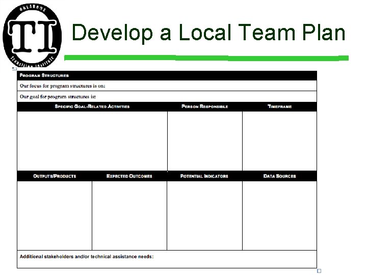 Develop a Local Team Plan 