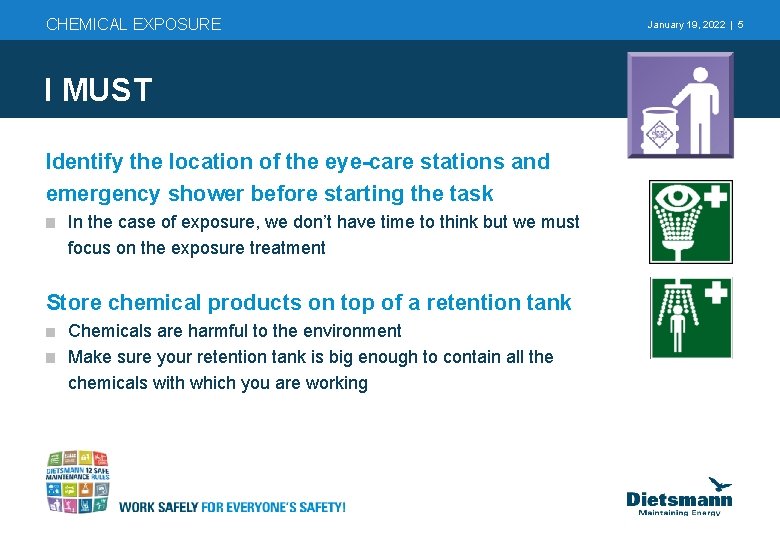CHEMICAL EXPOSURE I MUST Identify the location of the eye-care stations and emergency shower