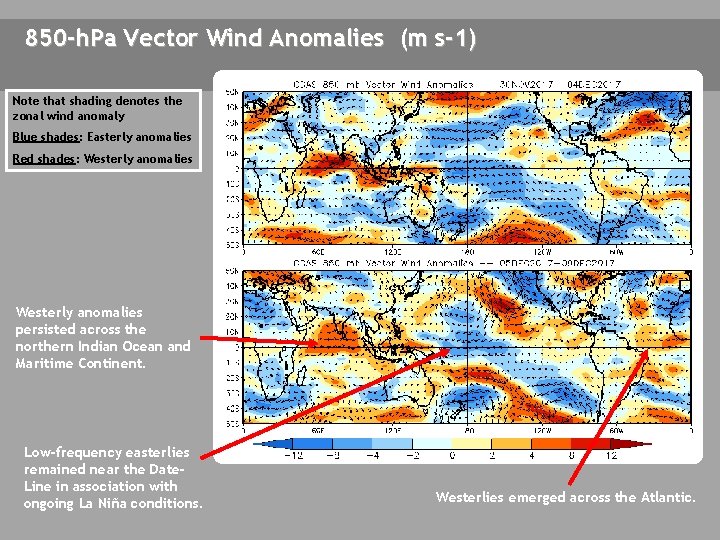 850 -h. Pa Vector Wind Anomalies (m s-1) Note that shading denotes the zonal