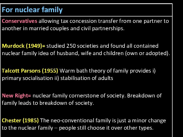 For nuclear family Conservatives allowing tax concession transfer from one partner to another in
