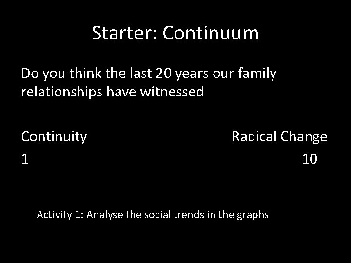 Starter: Continuum Do you think the last 20 years our family relationships have witnessed