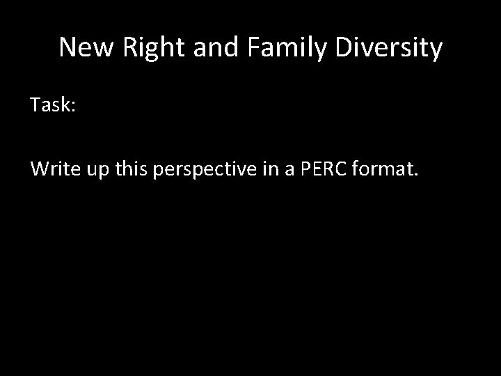 New Right and Family Diversity Task: Write up this perspective in a PERC format.