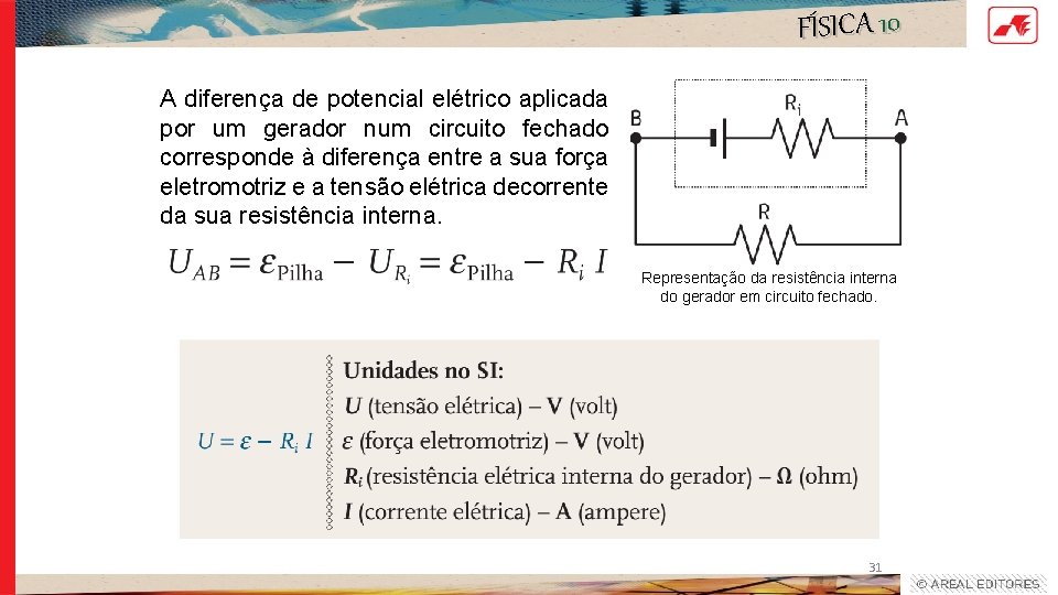 FÍSICA 10 A diferença de potencial elétrico aplicada por um gerador num circuito fechado