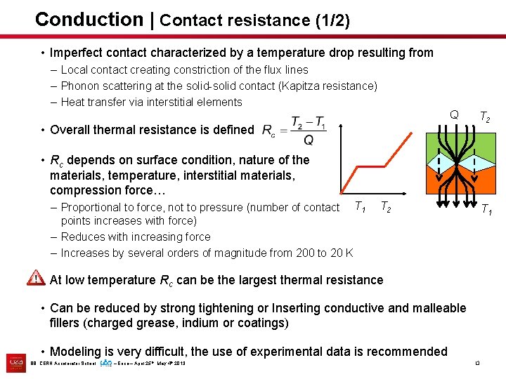 Conduction | Contact resistance (1/2) • Imperfect contact characterized by a temperature drop resulting