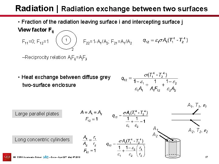 Radiation | Radiation exchange between two surfaces • Fraction of the radiation leaving surface