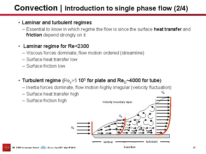 Convection | Introduction to single phase flow (2/4) • Laminar and turbulent regimes –