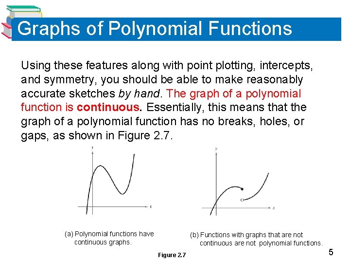 Graphs of Polynomial Functions Using these features along with point plotting, intercepts, and symmetry,